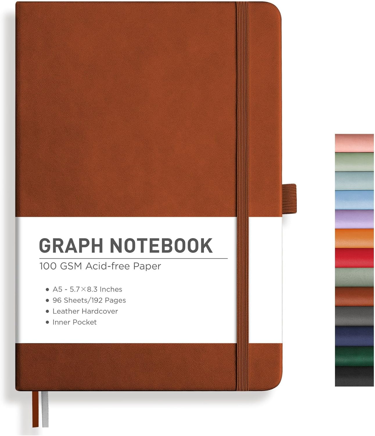 Graph Grid Paper Notebook, 192 Pages, A5 Medium Size (5.7” x 8.3”), 5 Squares
