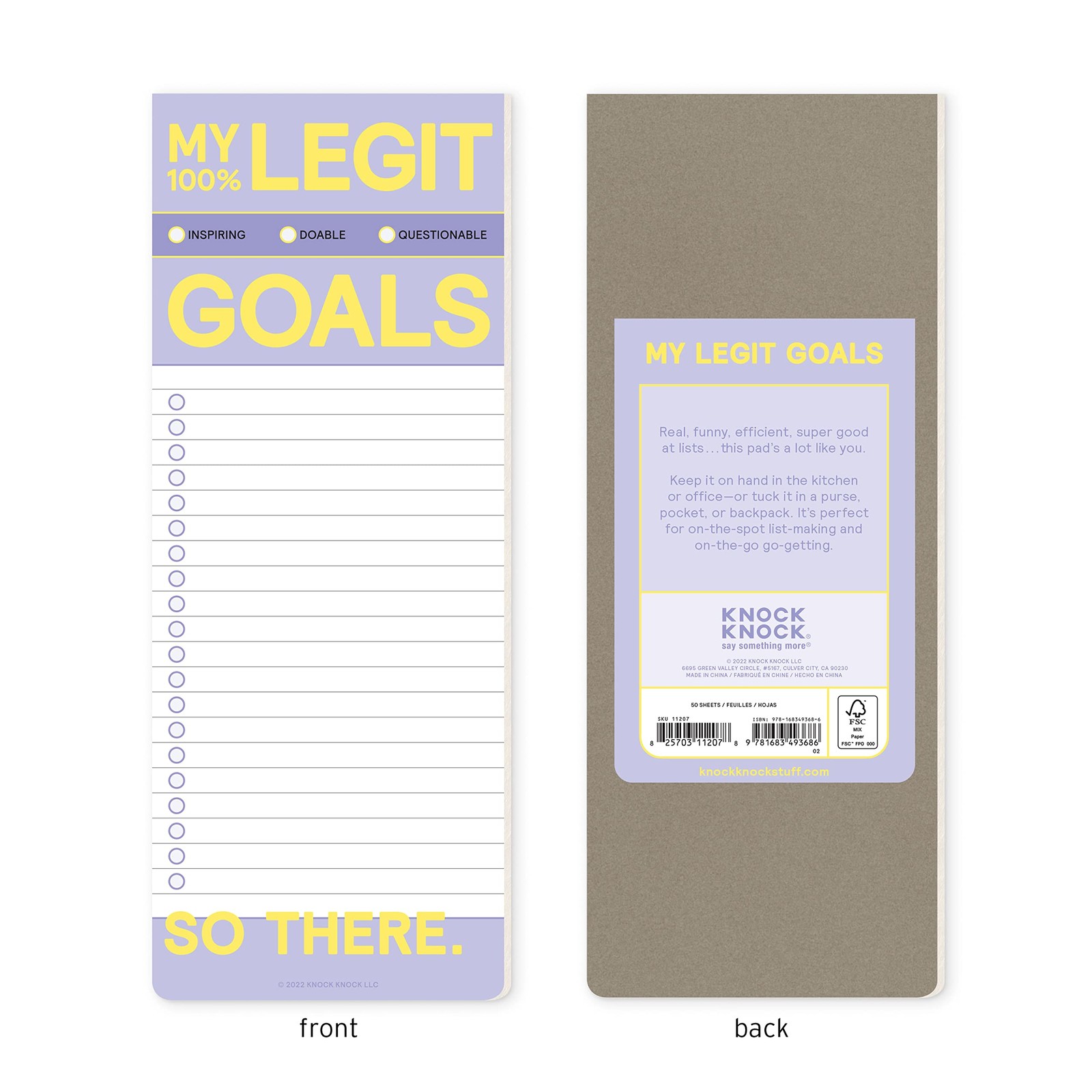 Knock Knock 1-Count My Legit Goals Make-A-List Pad – Daily Planner Pad & To Do