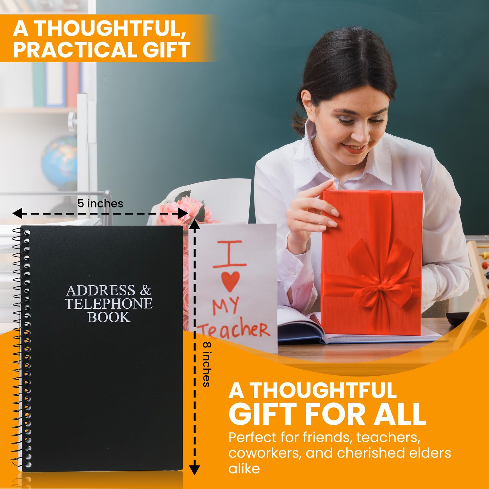 Iconikal Spiral-Bound Address and Telephone Book with Plastic Cover, Black
