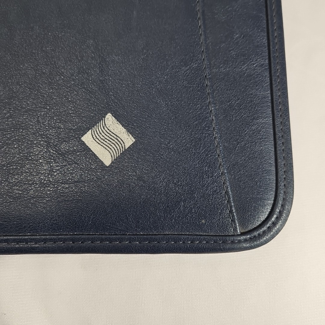 LEED’S Navy Blue Leather Organizer Folio Case Notepad Planner Folder Zips