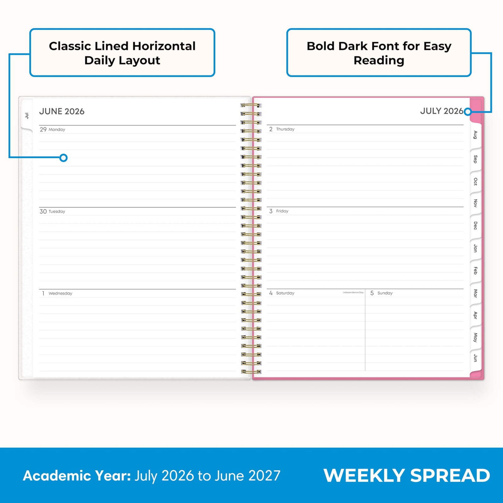 Academic Planner 2026 2027 Weekly Monthly July June 8.5×11 Flexible Cover Wirebo