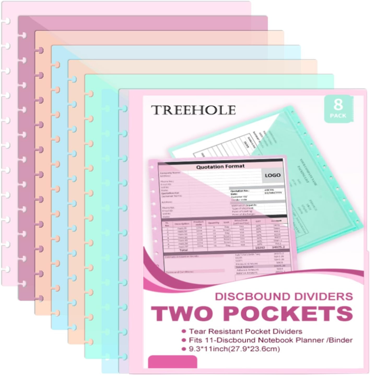 8 PCS Discbound Dividers Letter Size Disc Planner 2 Pocket Fit 8.5″ x 11″ Paper