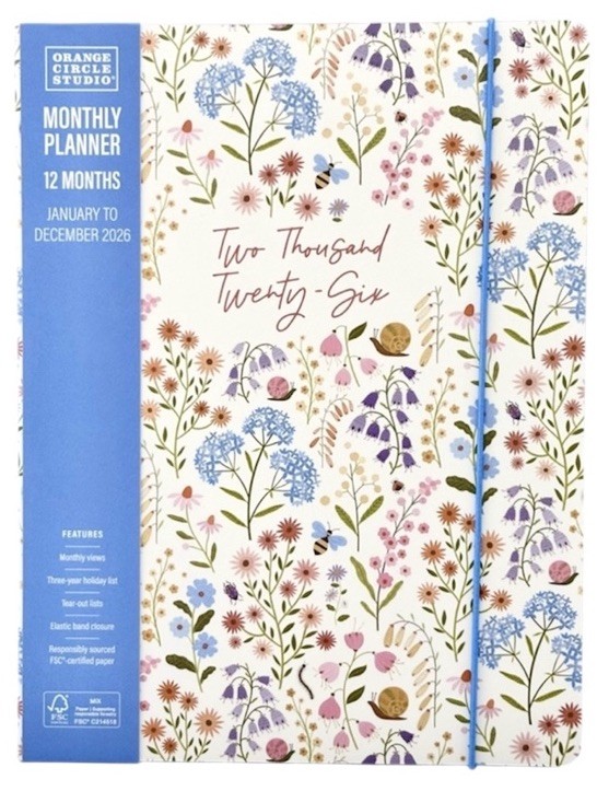 2026 Monthly 12-Month Planner ORANGE CIRCLE STUDIO Glowers Snails 9.5” X 7.5”