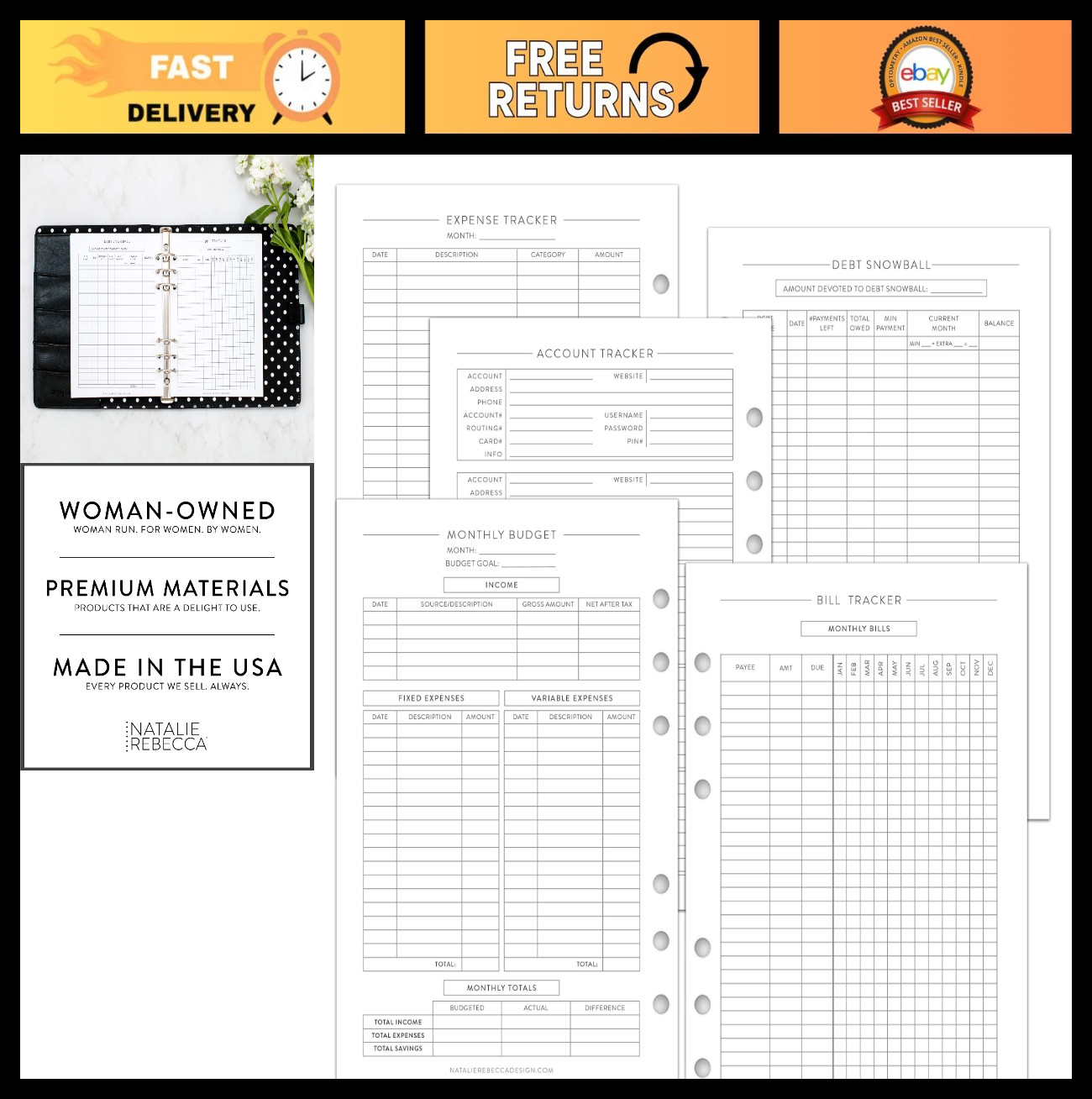 A5 Finance Plan Refill Inserts for 6-Ring Binder Planner | Premium 118GSM Paper,