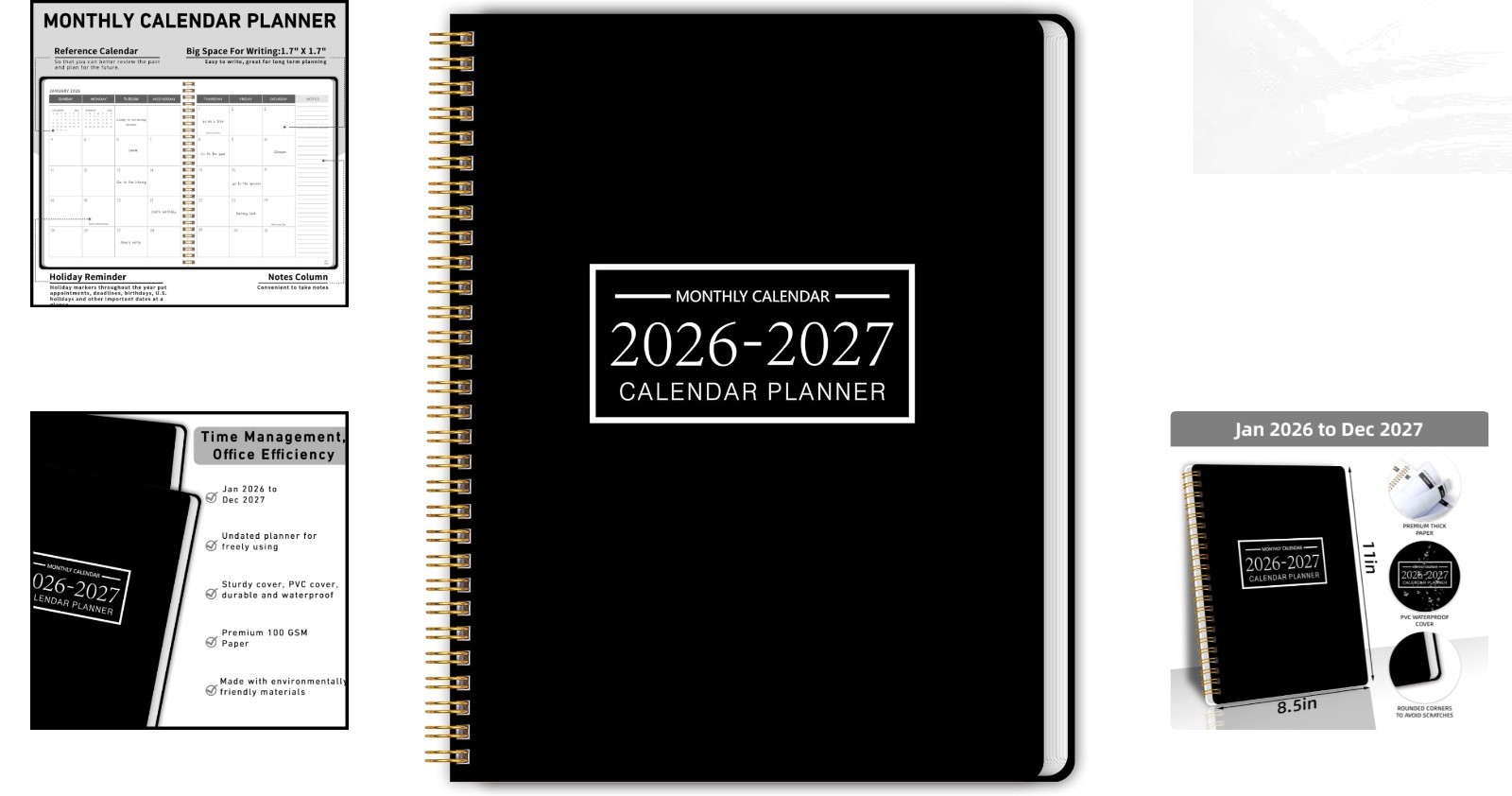 Durable 24- Planner 9×11 Inch, Waterproof PVC Cover for Teachers & Students