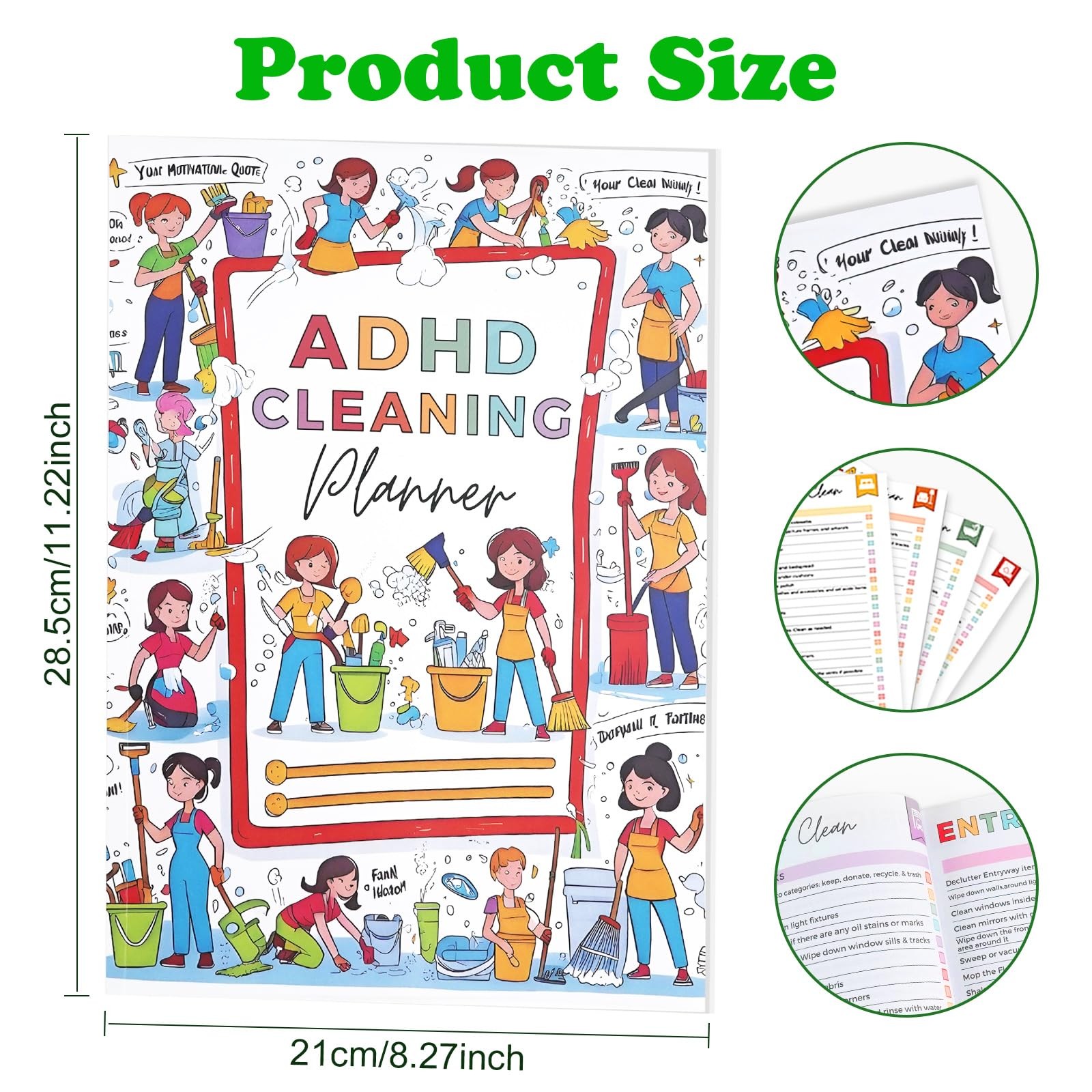 Adhd Cleaning Planner Colorful For Adults Teens, Undated Daily, Weekly, Monthly