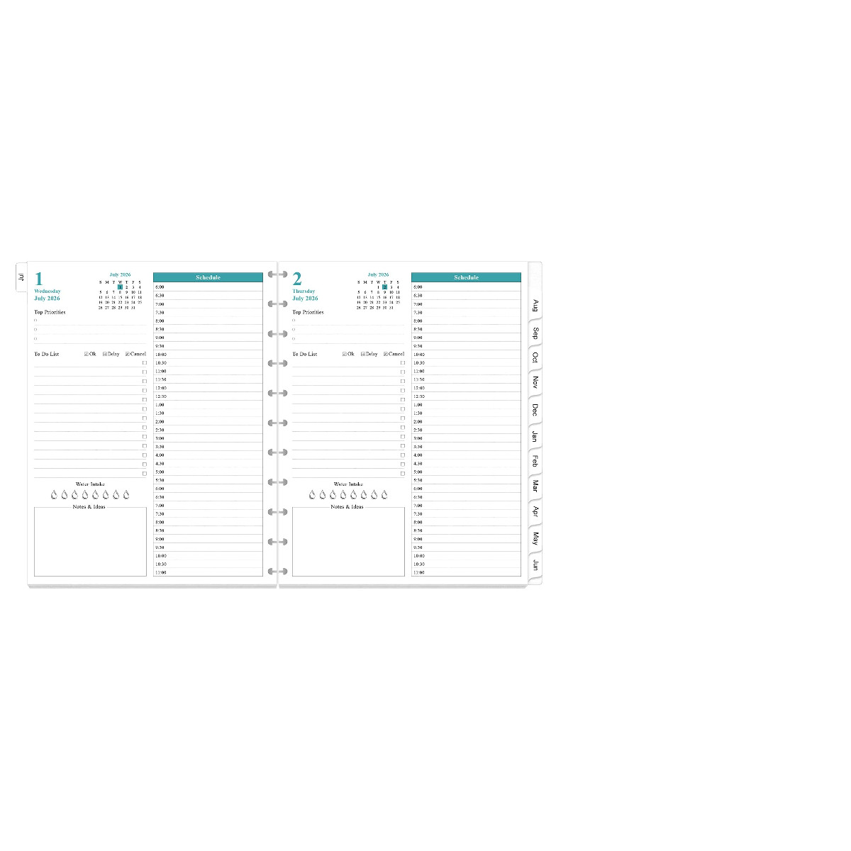 Yaridar 2026-2027 Planner Refills 11-Disc Discbound One Page Per Day Planner