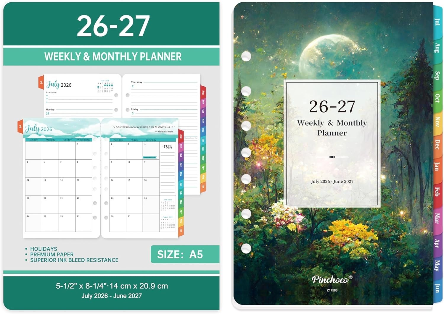 Stylish 2026-2027 A5 Planner Refills – Monthly & Weekly Pages, 5.5” x 8.25”
