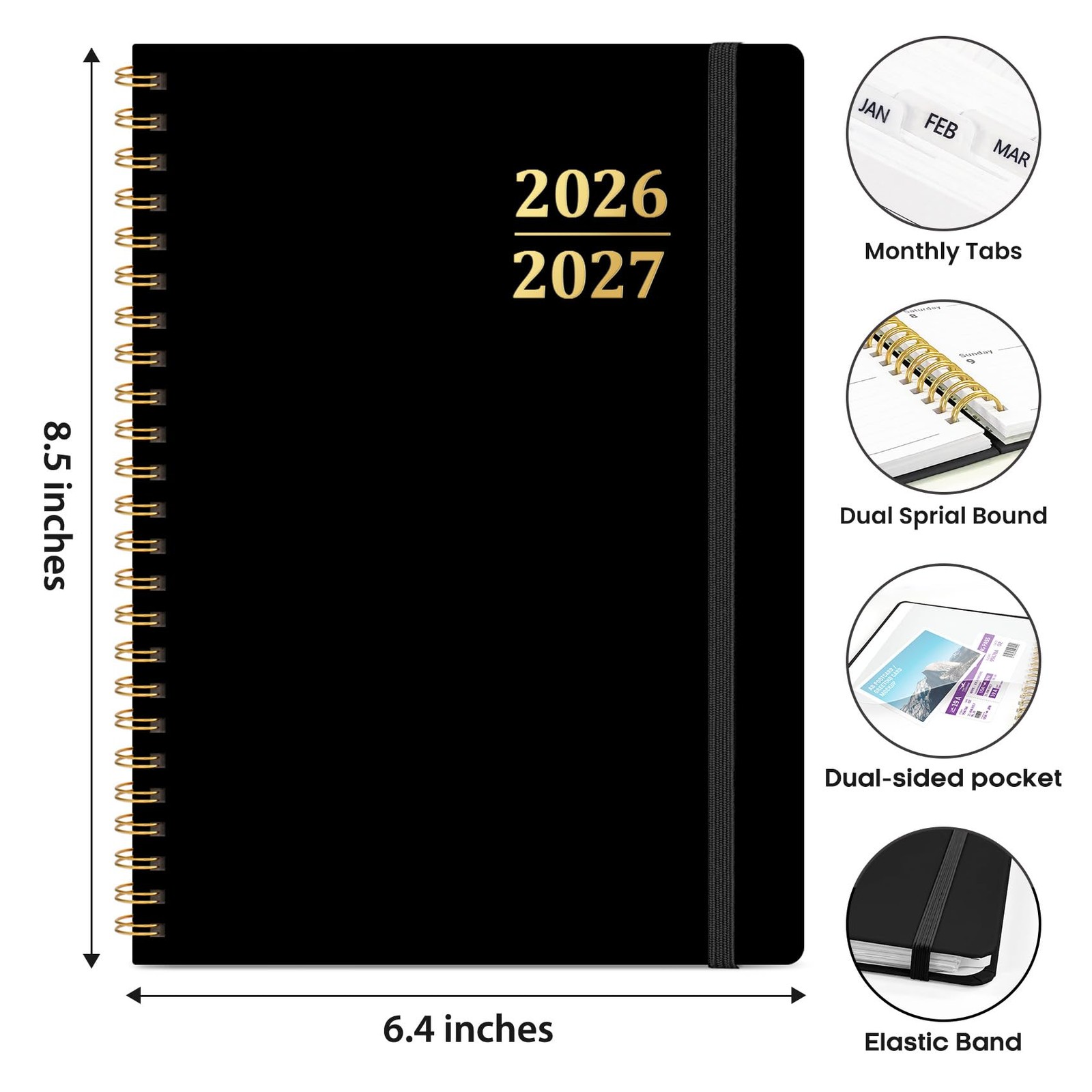 Academic Planner 2026-2027, Weekly and Monthly (6.4″x8.5″) A5, A.Black