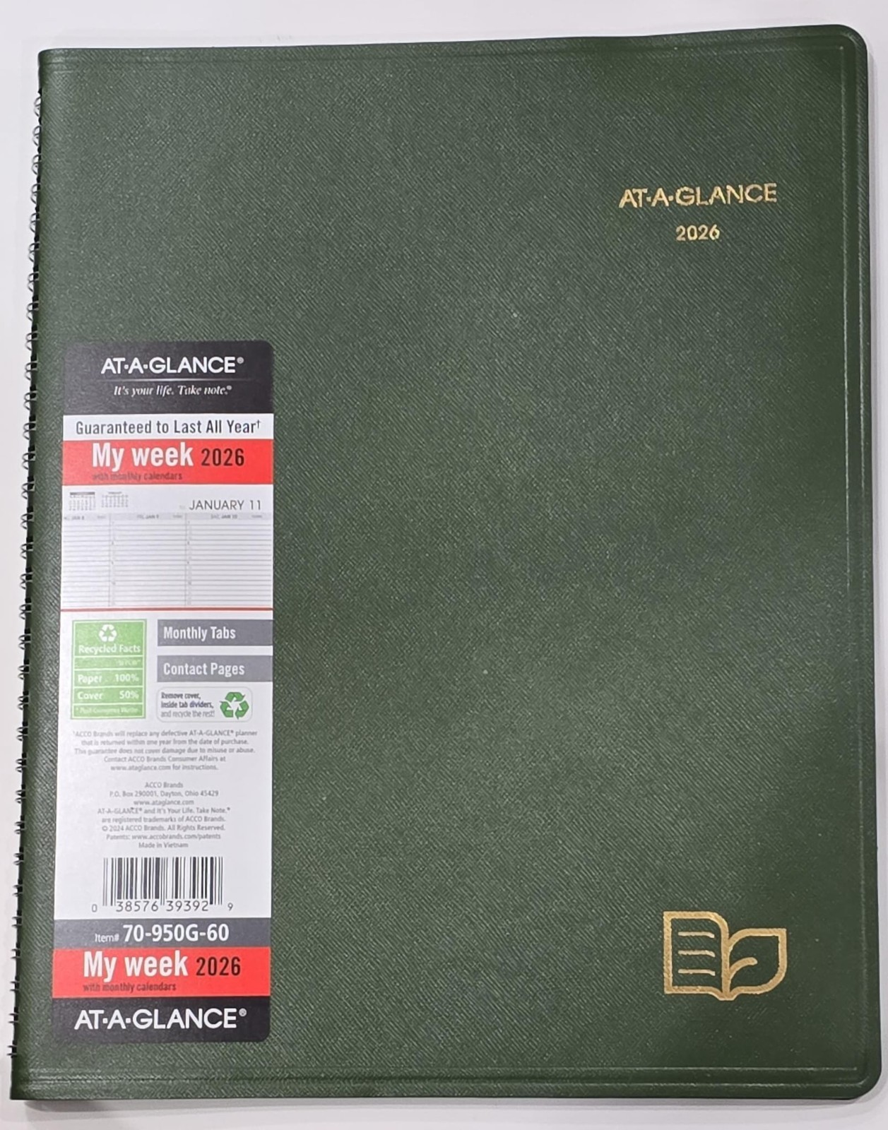 AT-A-GLANCE (70-950G-60) Recycled 2026 Weekly/Monthly/Appointment Book Planner