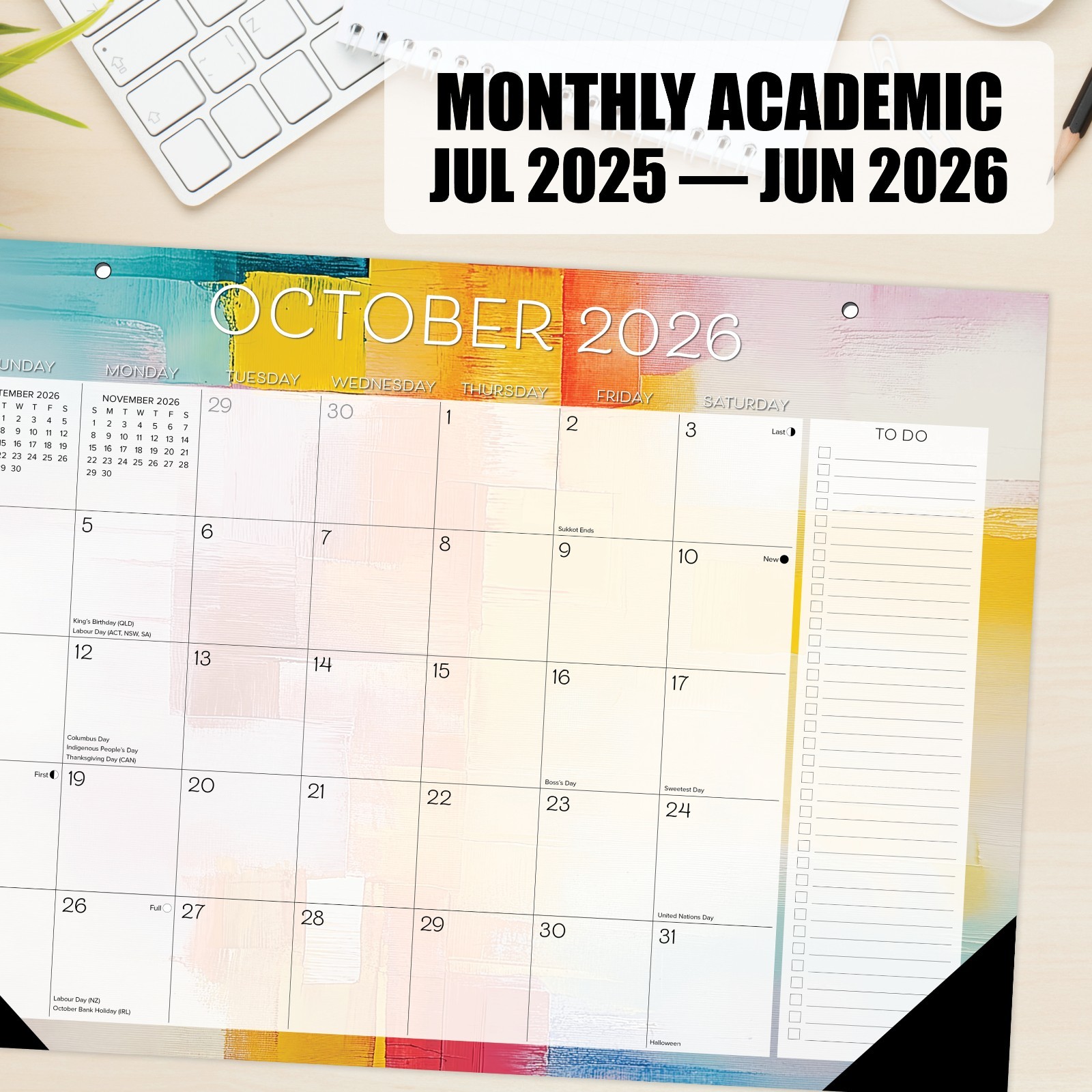 Abstract Art Academic Year July 2026 – June 2027 17″ x 12″ Small Monthly Deskpad