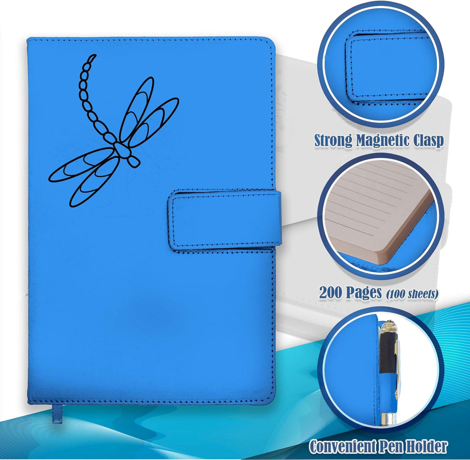 The Dragonfly Journal | 5×8 Inches, 200 Lined Pages, Magnetic Clasp, Refillable