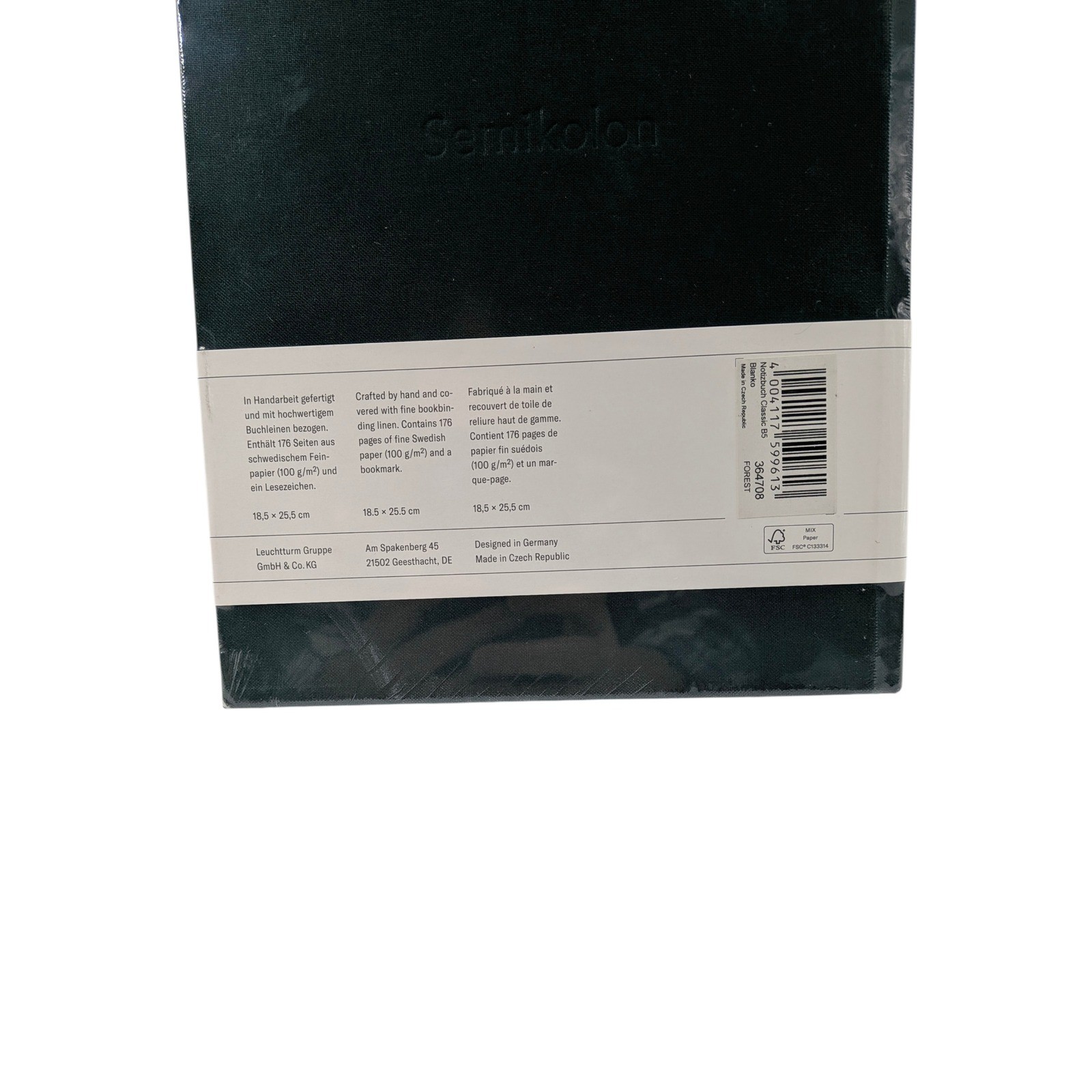 Semicolon Heritage Line Classic B5 Notebook Plain Black Hardcover Journal