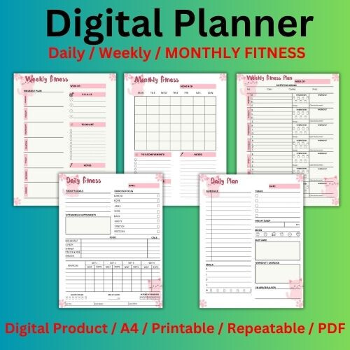 Digital Planner | Daily, Weekly, Monthly Fitness Goodnotes iPad Planner Pdf