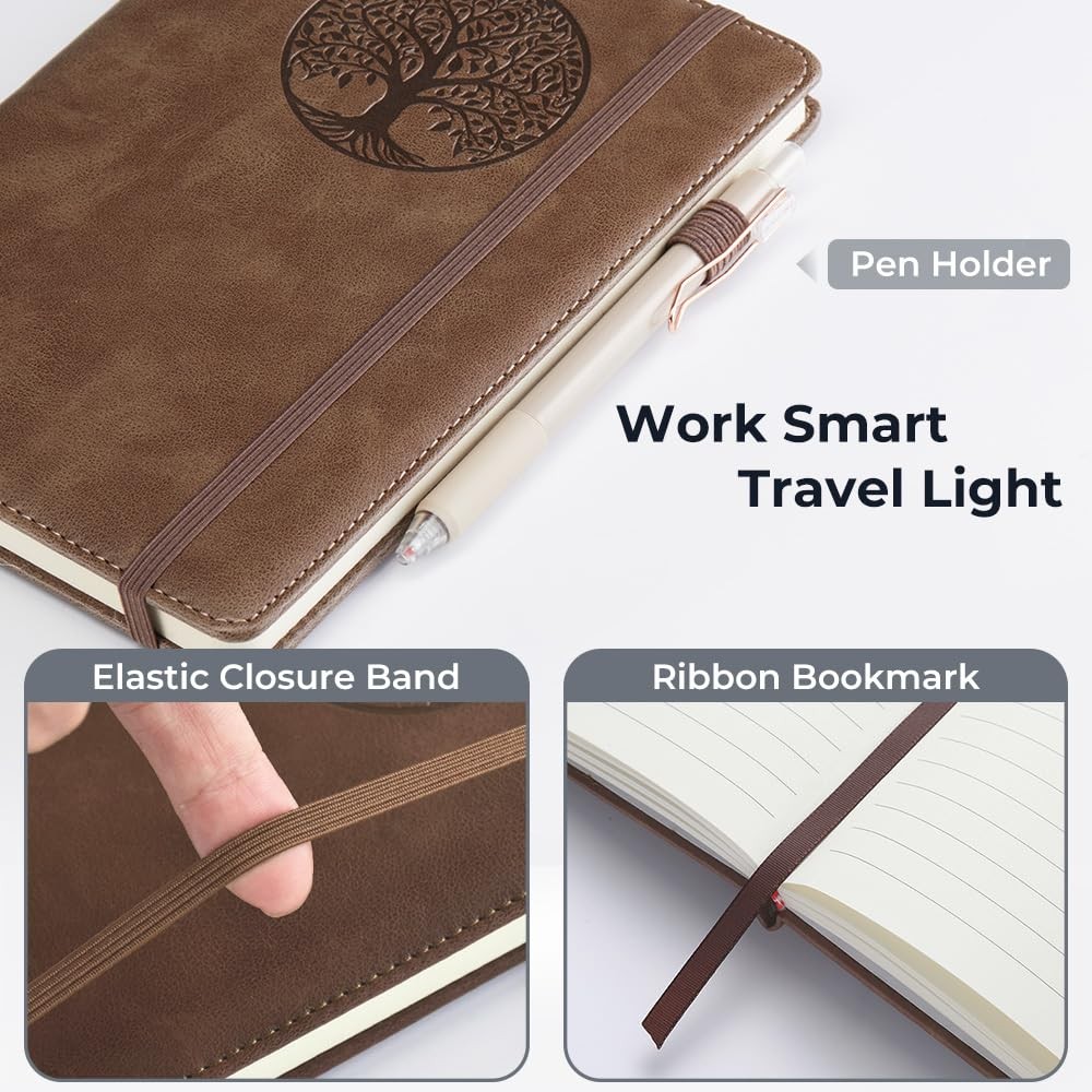BIYUNRO Lined Journal Notebook for Women & Men, Hardcover Leather A5, Black
