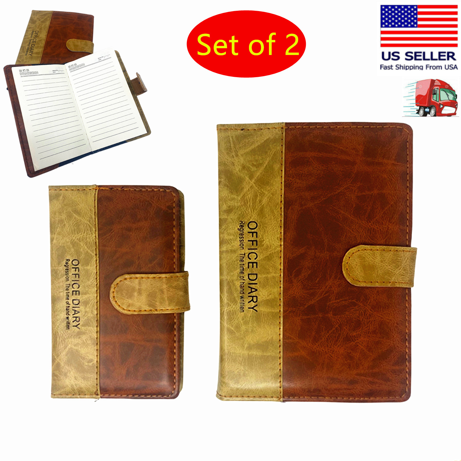Set of 2 Leather Notebook Composition Book Cover Notepad Office Diary Book