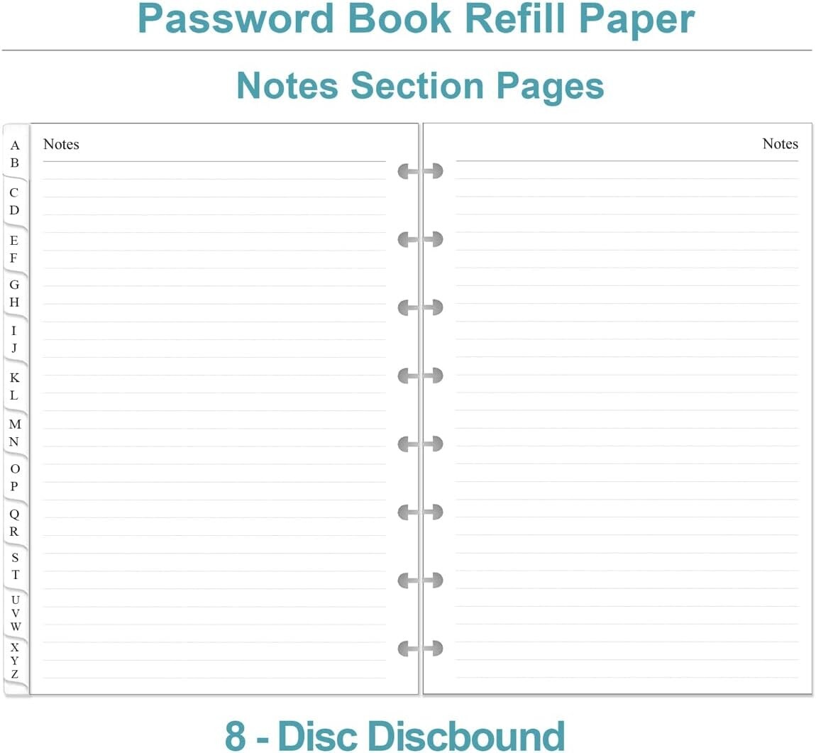 A5 TUL Discbound Password Book Refills – 8-Disc A-Z Password Notebook Refill …