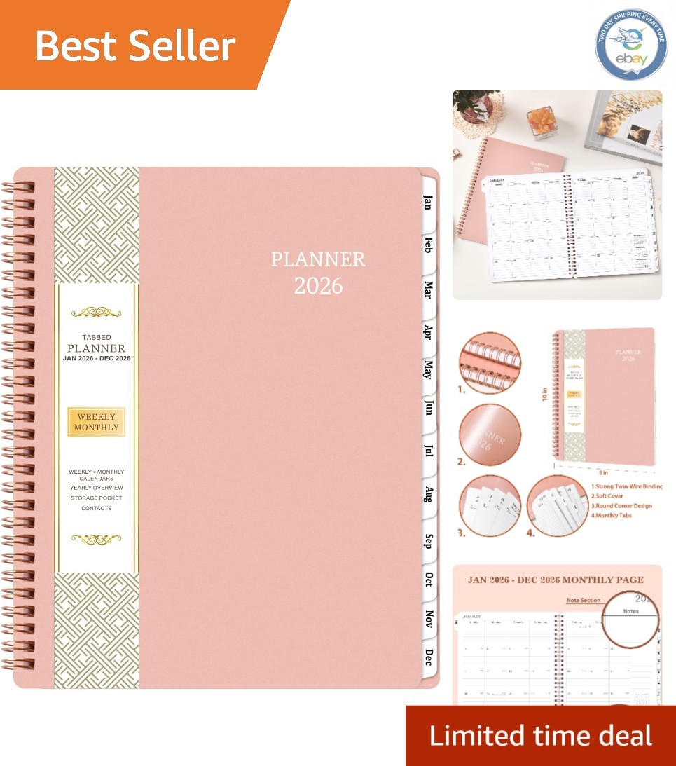 2026 Calendar Planner – Stylish 8″ x 10″ with Twin-Wire Binding in Rose Gold