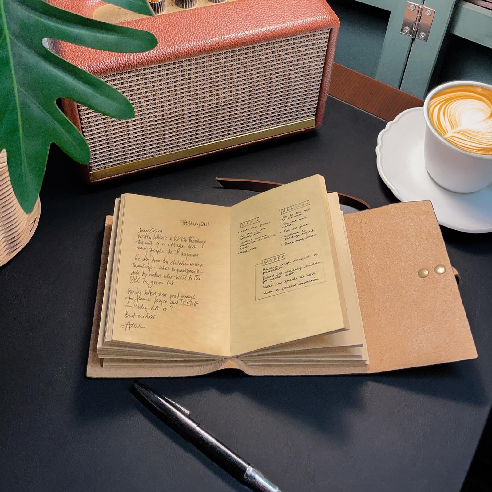 Cuaderno de cuero genuino de 4″ x 6″ para diario de viaje, 300 páginas