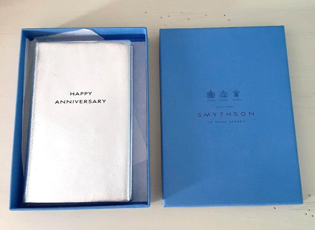 Smythson of Bond Street silver Happy Anniversary Notebook for Chopard 150th Ann