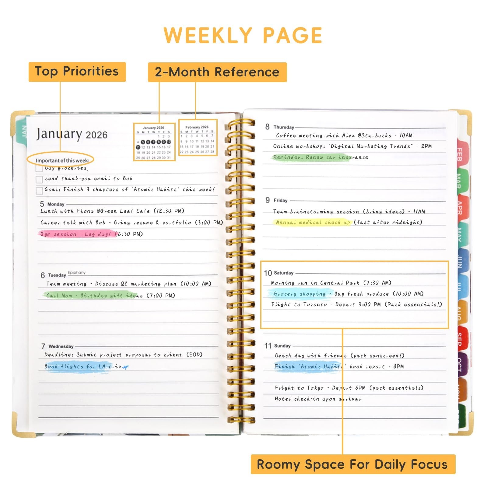 2026 Planner, A5 (6.3″x 8.5″) Planner 2026 Jan-Dec, Monthly/Weekly/Daily Tabs…