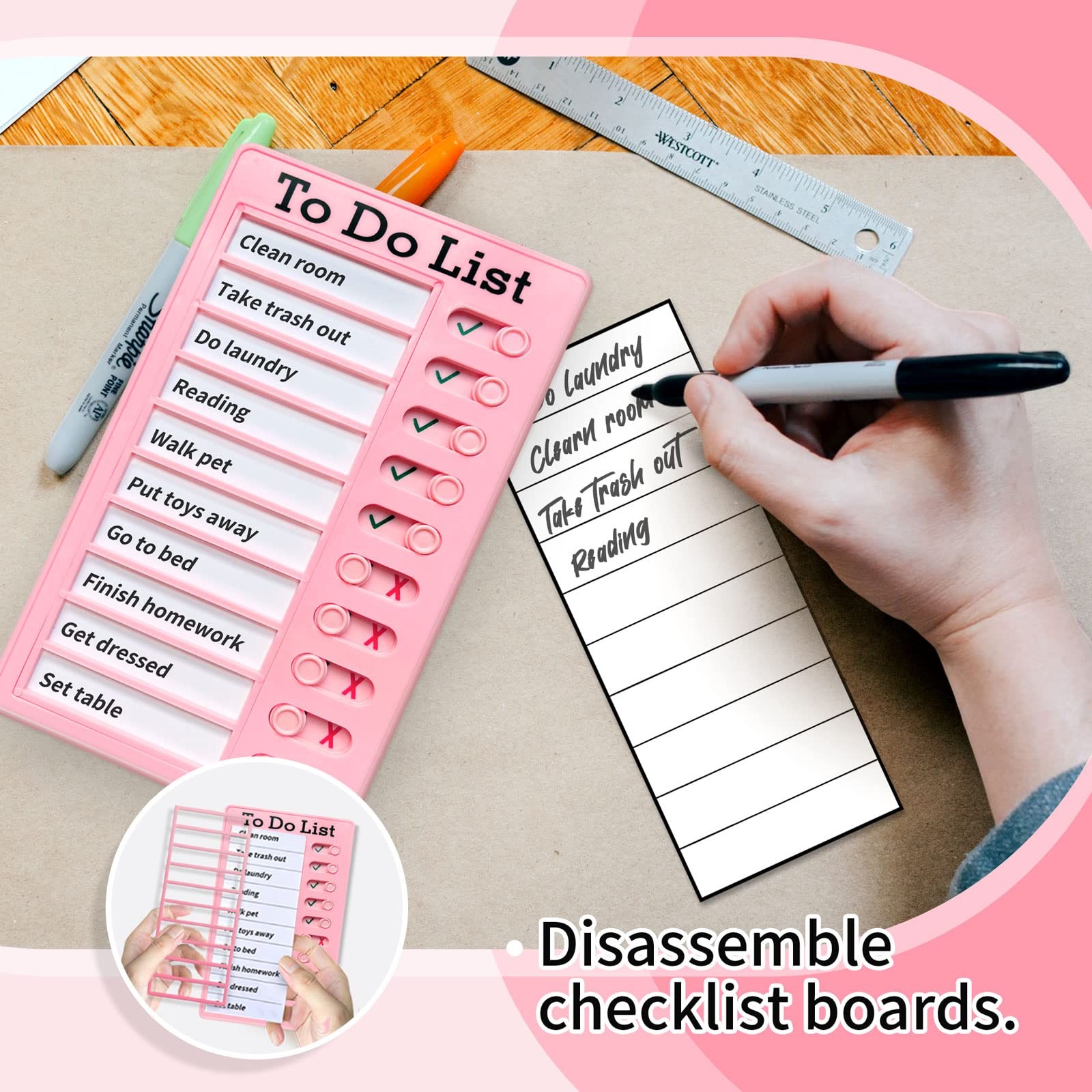 Chore Chart for Kids,To Do List, Daily Routine Chart, 4.8×7.9 inches, pink