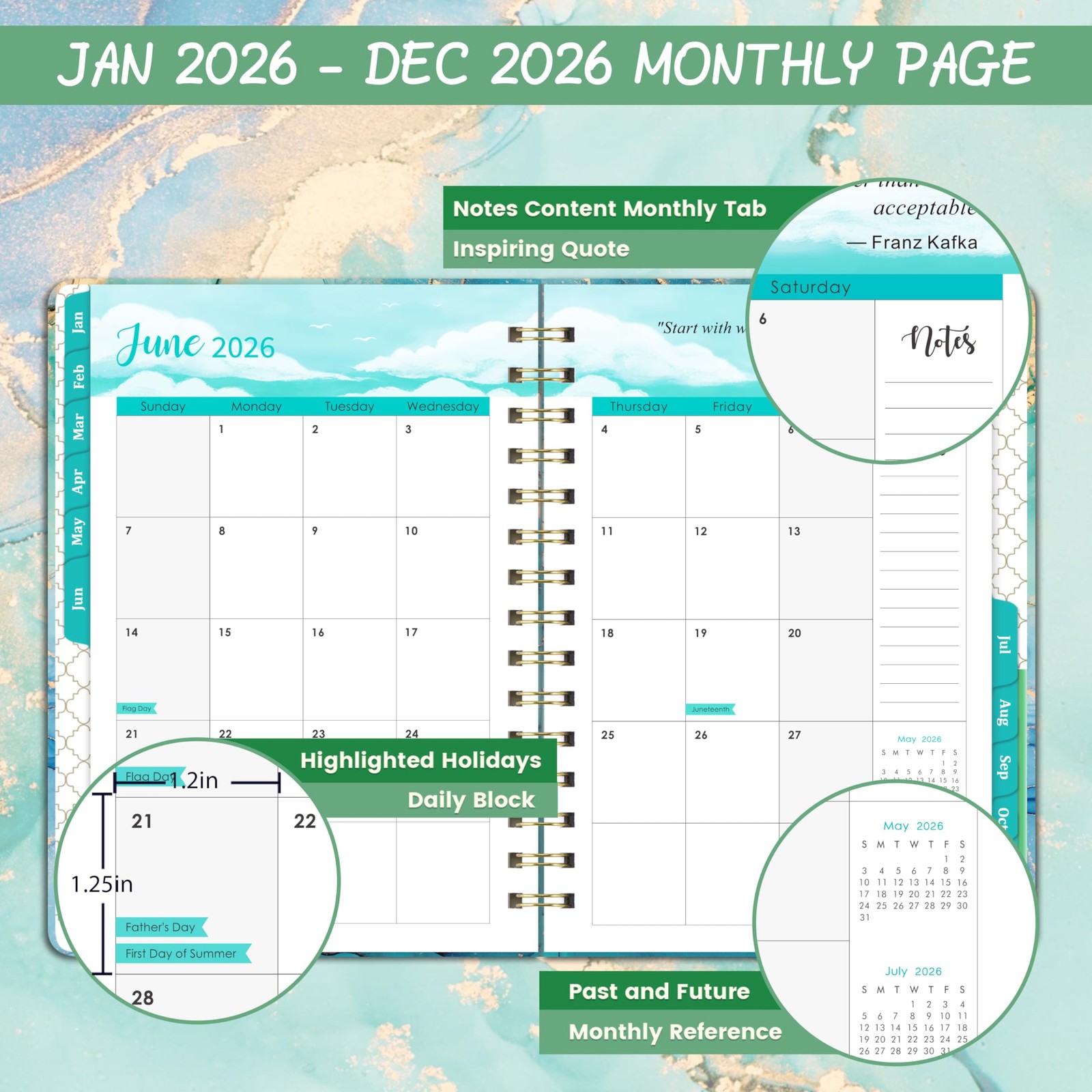 2026 Weekly & Monthly Planner with Tabs, Hardcover, Daily Organizer, 6.4″x8.5″