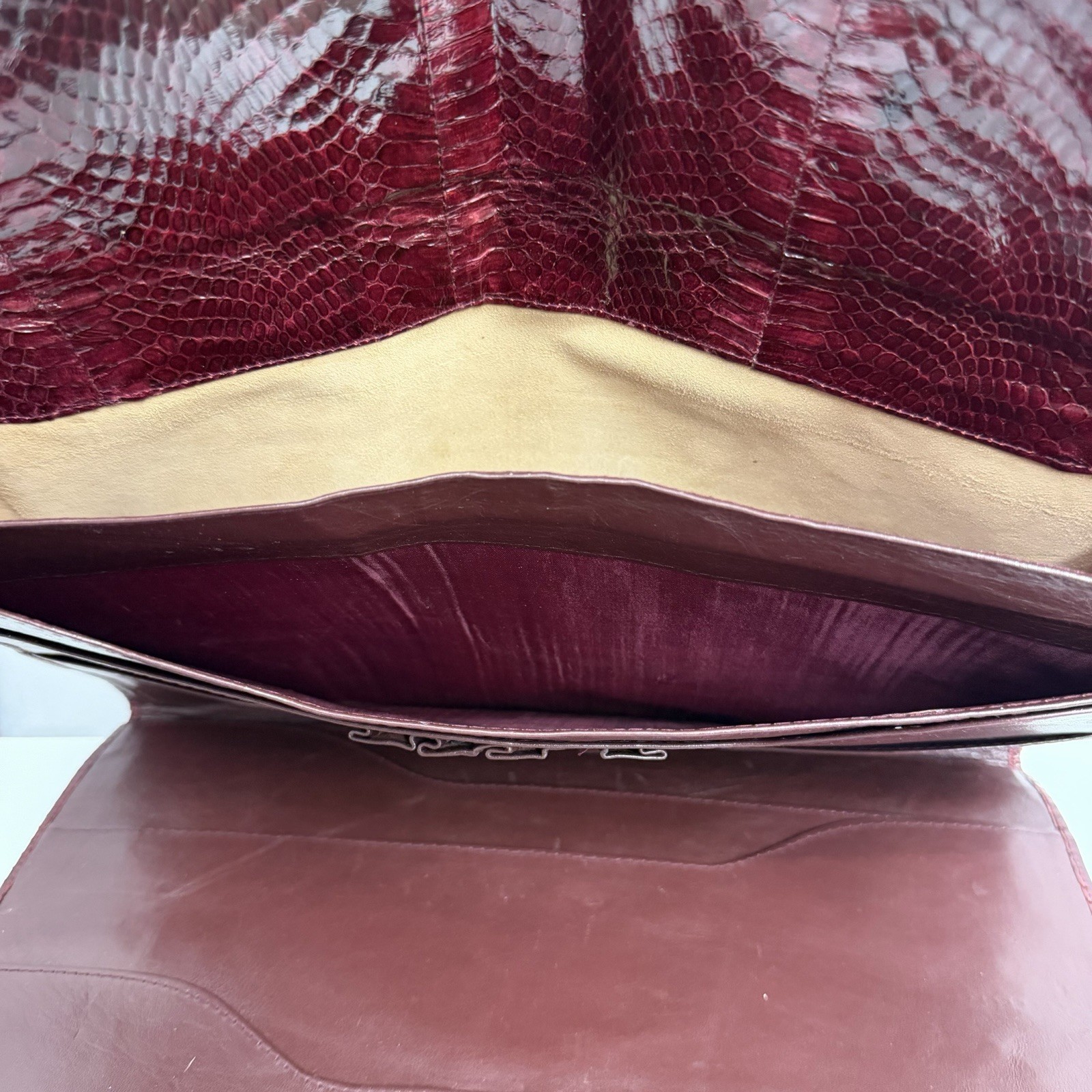 Vintage Snakeskin Portfolio Clutch Burgundy Large 15″ by 9 7/8″ For Laptop IPad
