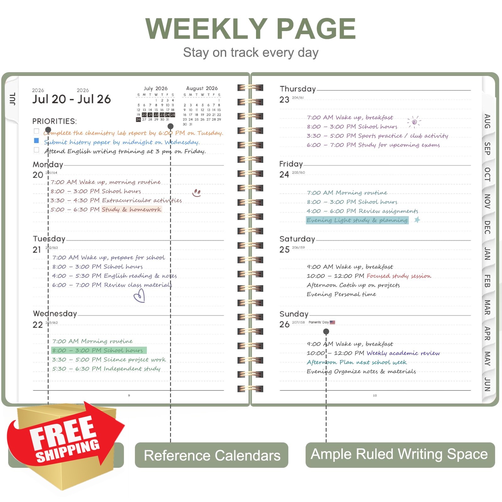 VALOME planner 2026-2027, green, 6.3″x8.5″