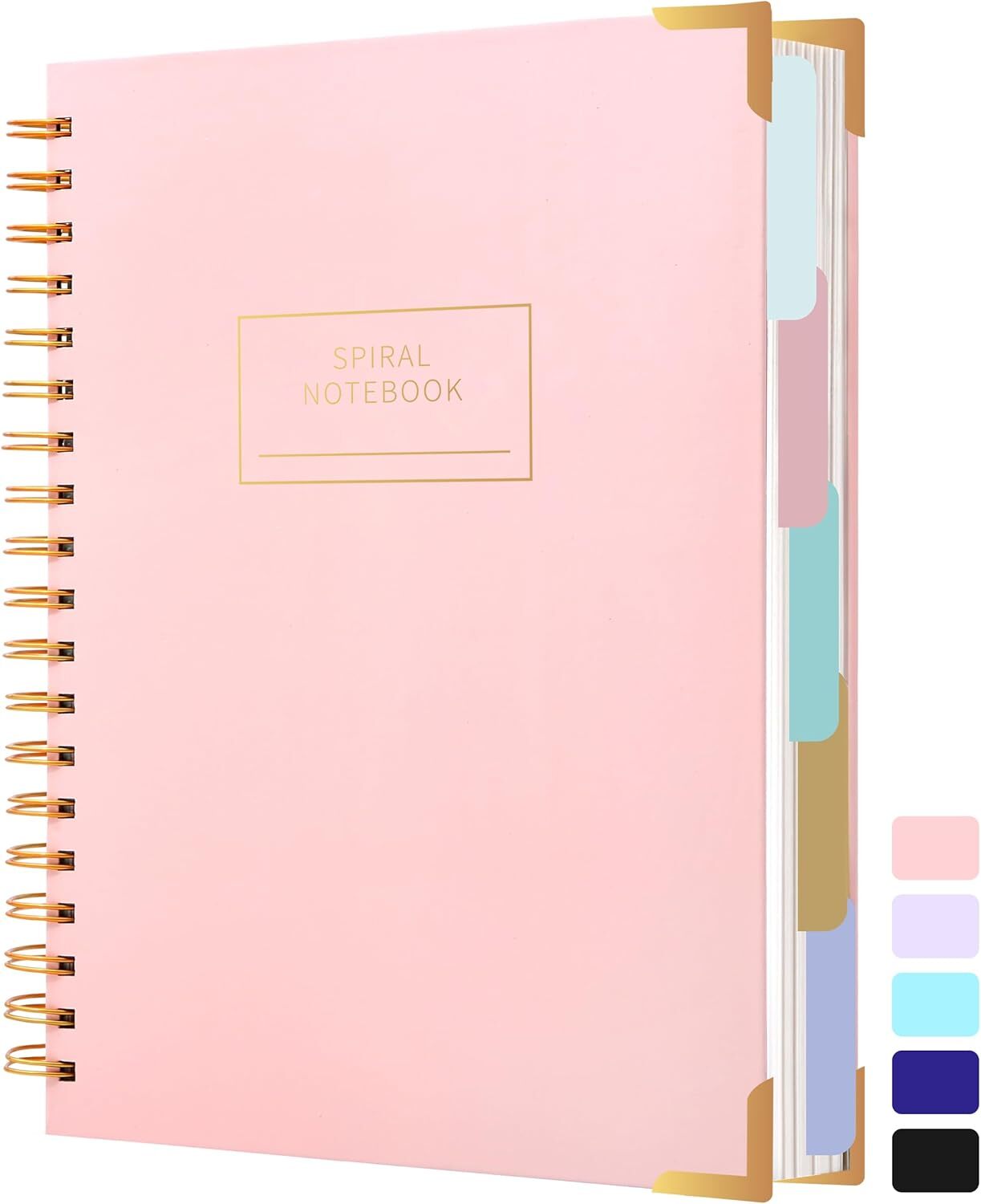 Hardcover Spiral Notebook with Tabs 8″x10″ Large Lined 8″x10″, Pink