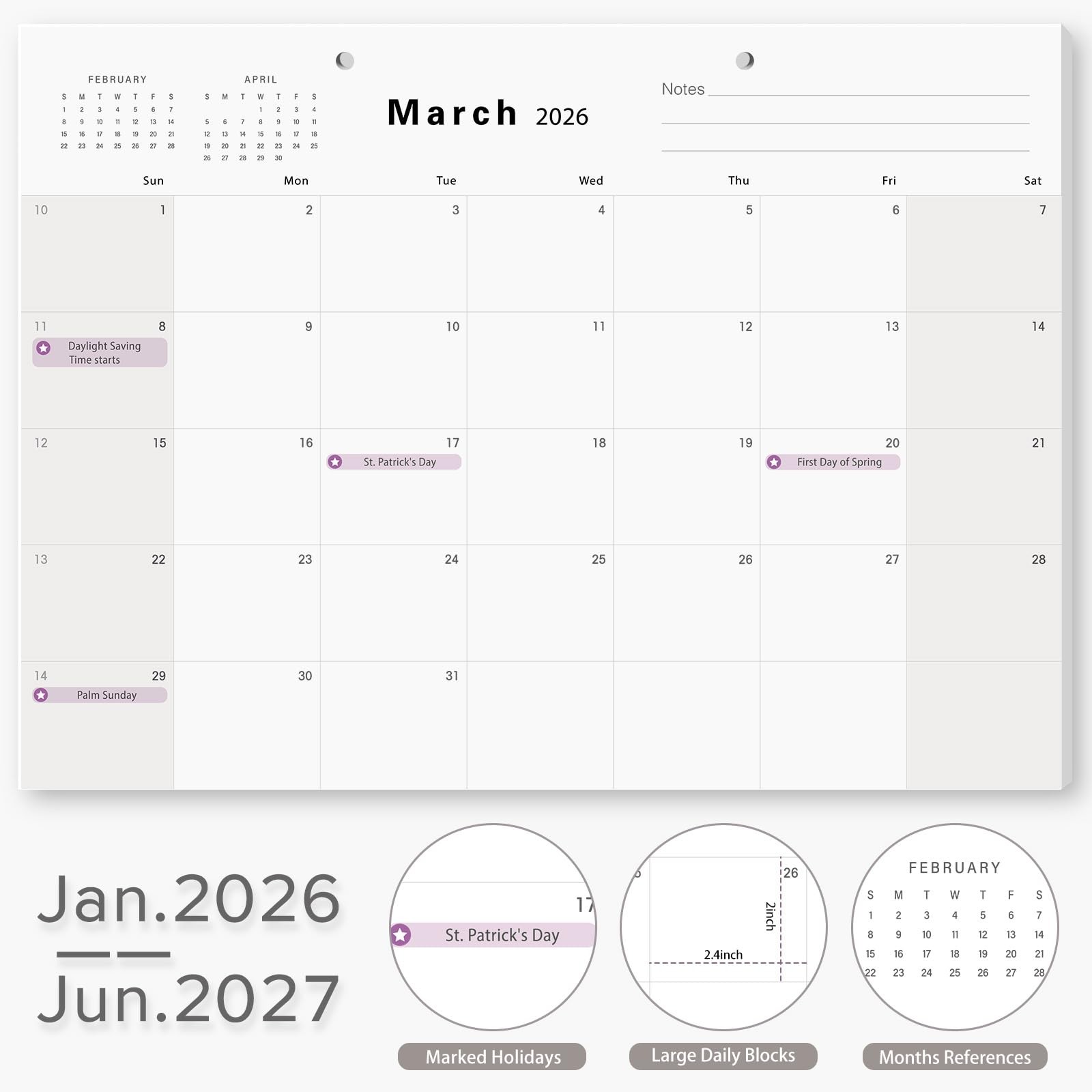 Desk Calendar (Jan.2026 – Jun.2027) 17″ ×12.4″ with Marked Jan.2026-Jun.2027