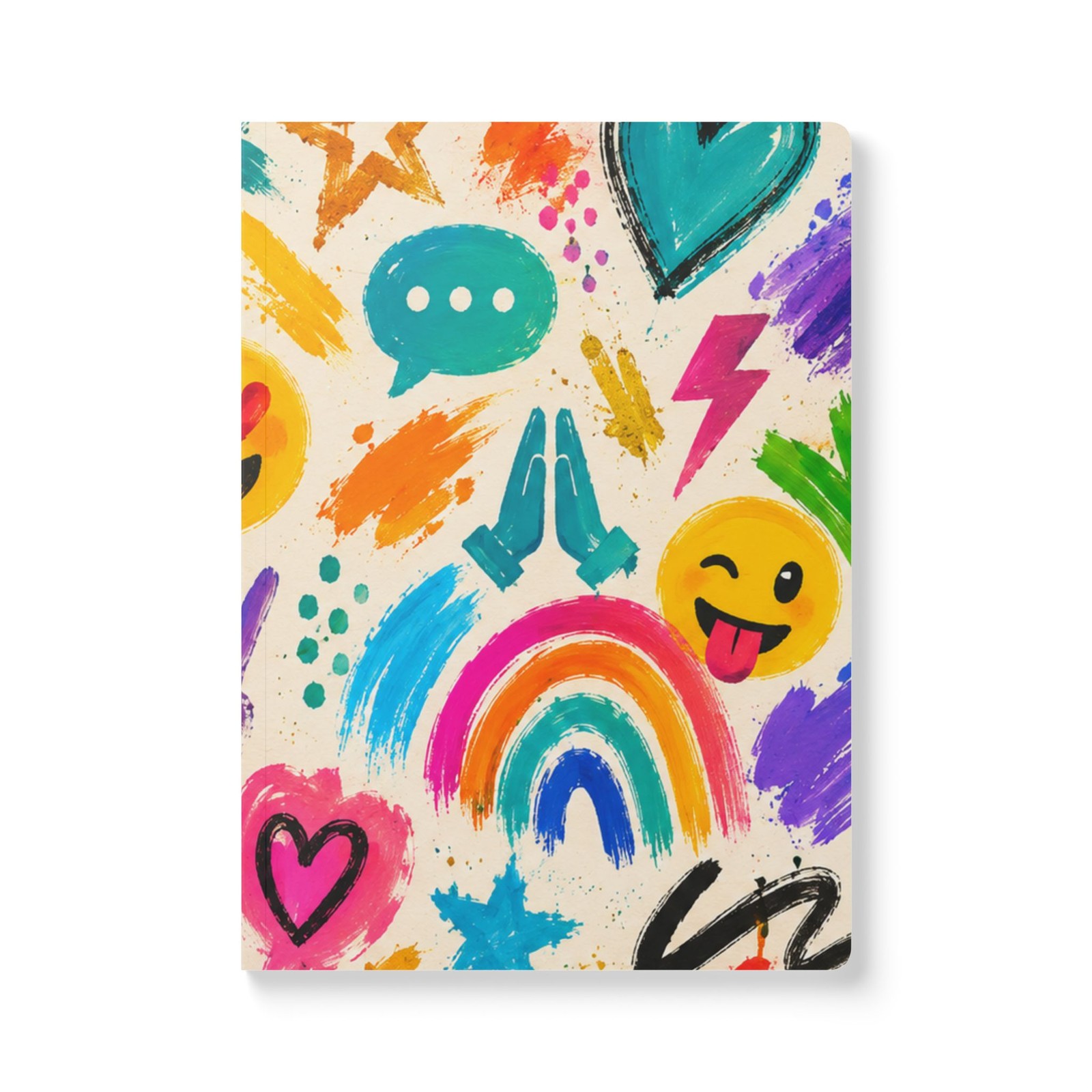 Colorful Emoji Doodles Softcover Journal | Rainbow, Hearts, Music Notes