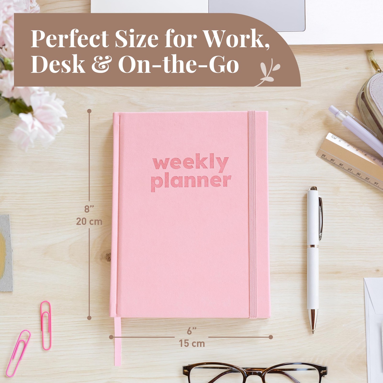 Rileys & Co Undated Daily Planner 8 x 6 in, Day Schedule 8 x 6 inches, Pink