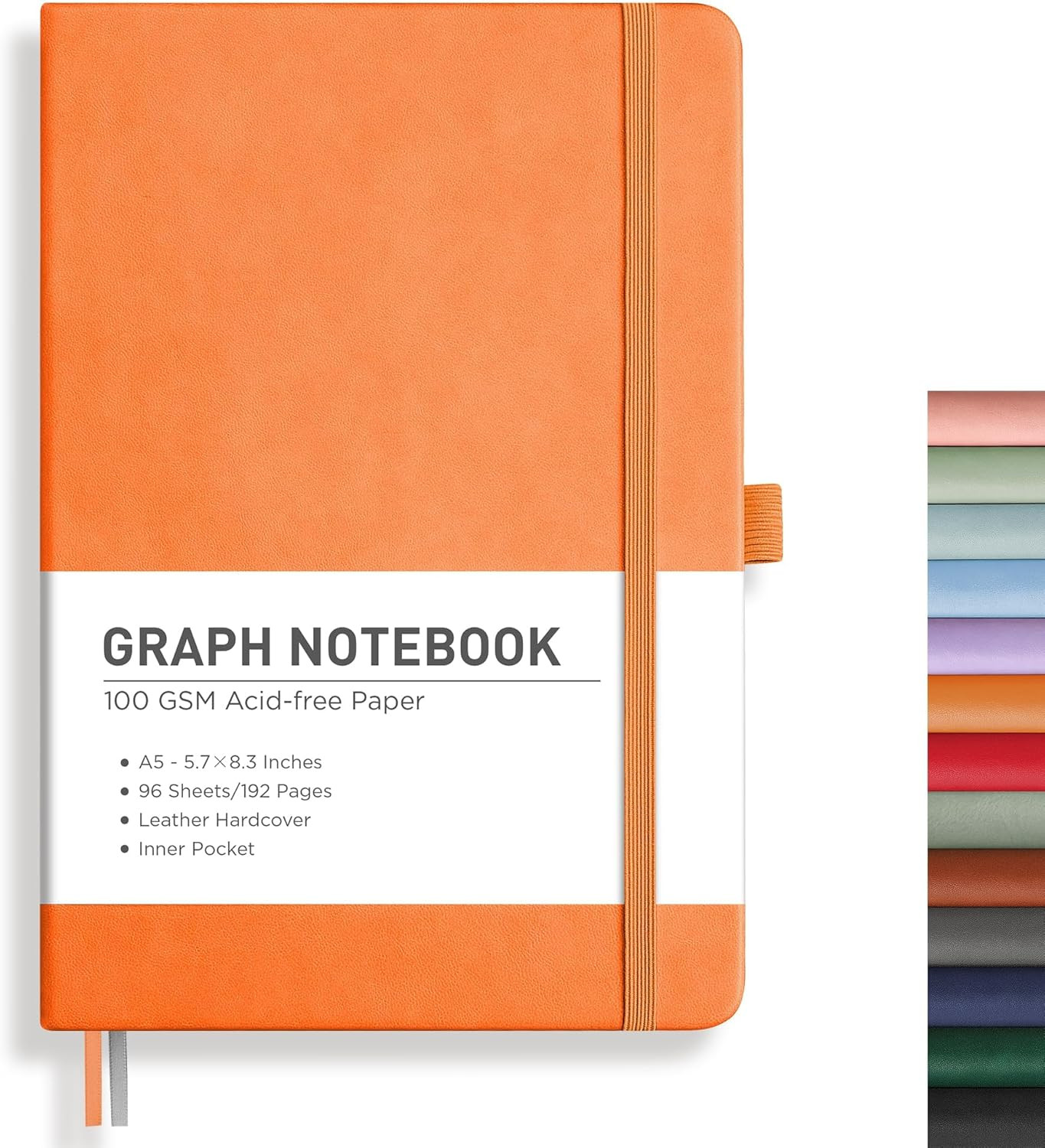 Graph Grid Paper Notebook, 192 Pages, A5 Medium Size (5.7” x 8.3”), 5 Squares