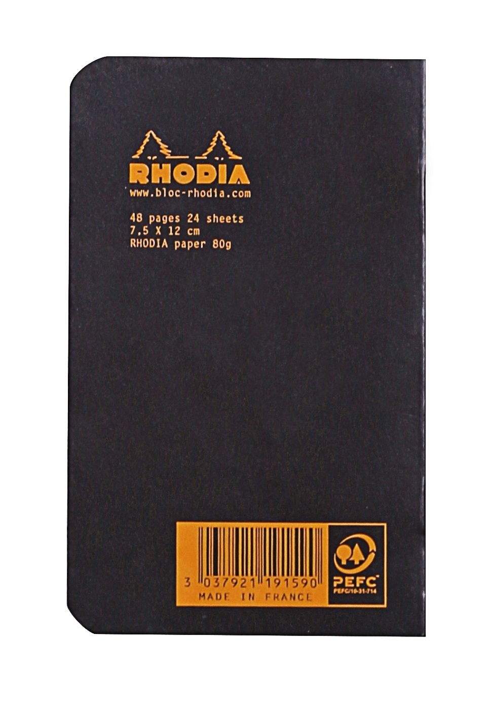 Rhodia Slim Staplebound Graph Notebook 3X4 48 Sheets Black Waterproof Cover