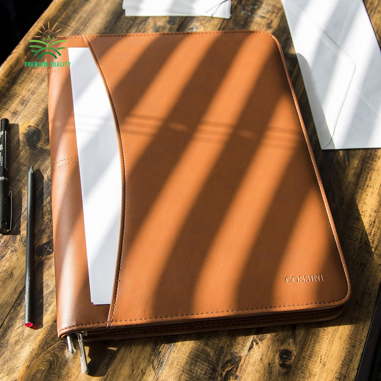 Padfolio Business Leather Portfolio Zippered Notebook Binder Office Organizer 10