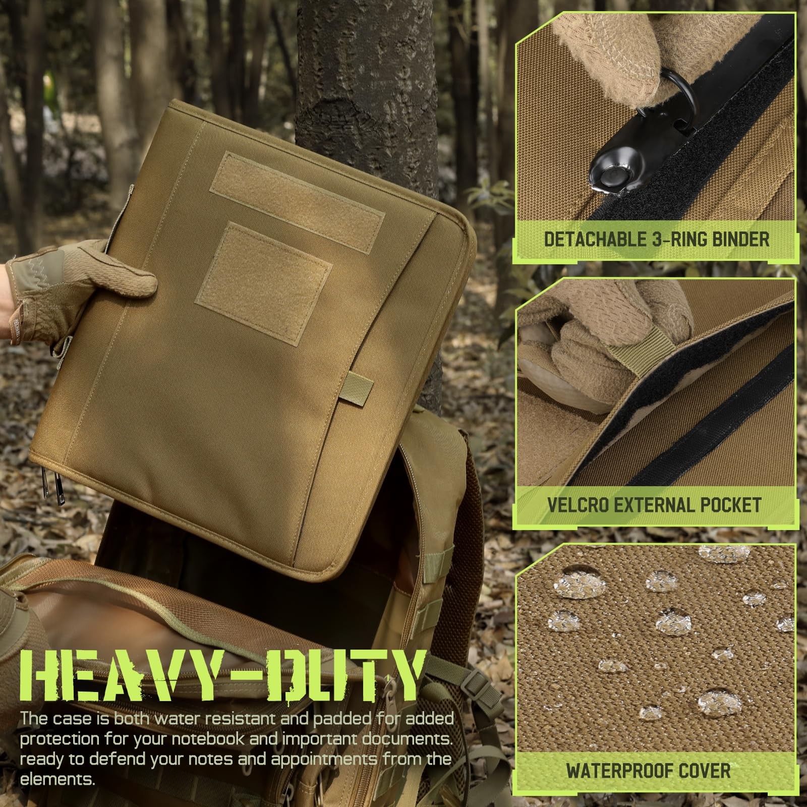 Livans Portfolio Padfolio Binder Detachable Large (12 x 13.6 IN), Khaki