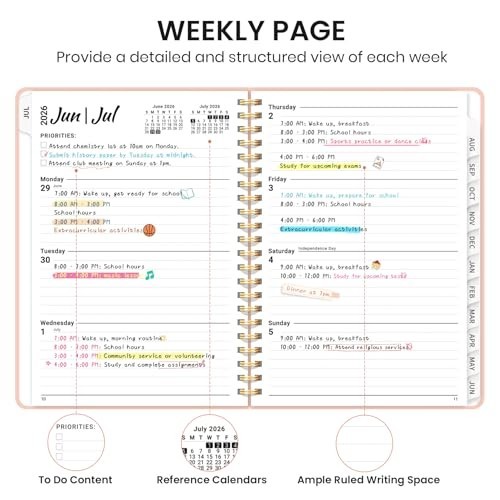 Academic Planner 2026 2027 A5 6.3 x 8.5 Inches Monthly Weekly Calendar Spiral