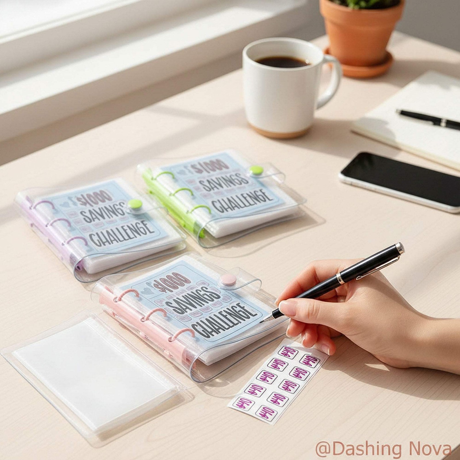 Saving Challenge Book $1000, 3 Ring Binder Clear Cover Money Saving Binder Book