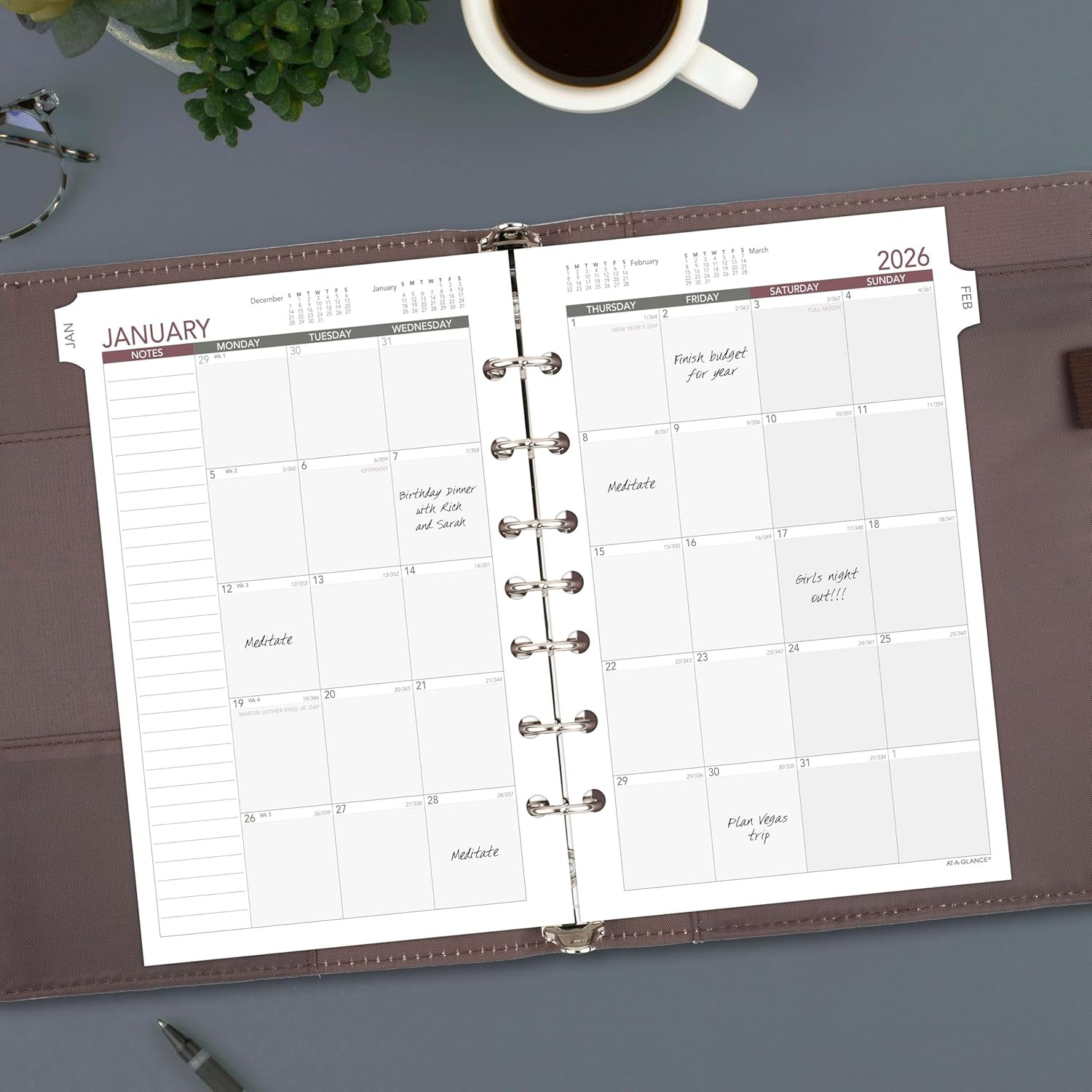 2026 Planner Refill, Monthly, 5-1/2″ X 8-1/2″, Desk Size 4, Loose-Leaf, Unrul…