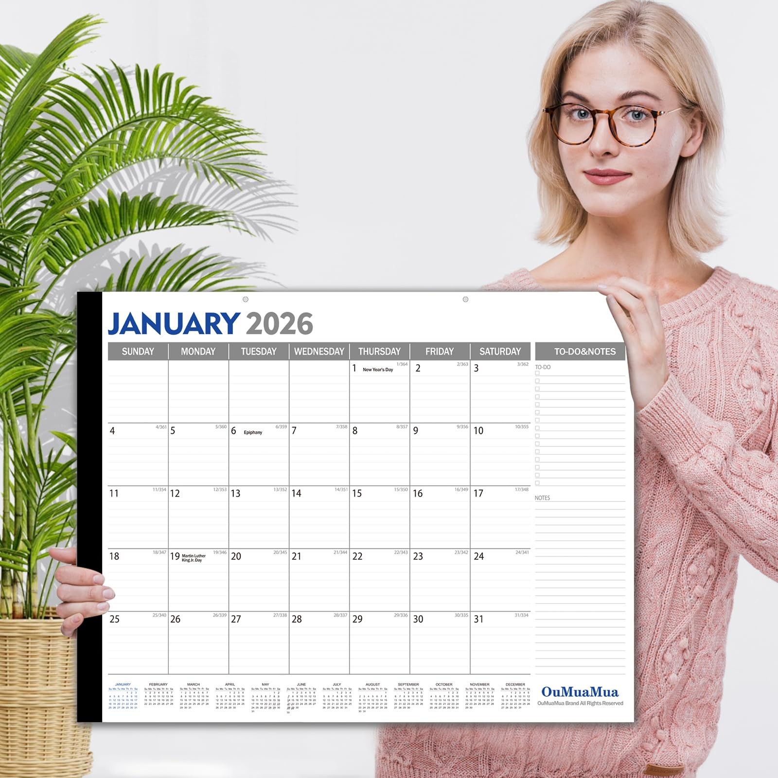 GuassLee Desk Calendar 2025 Large 22″x17″, 2025-2026 White