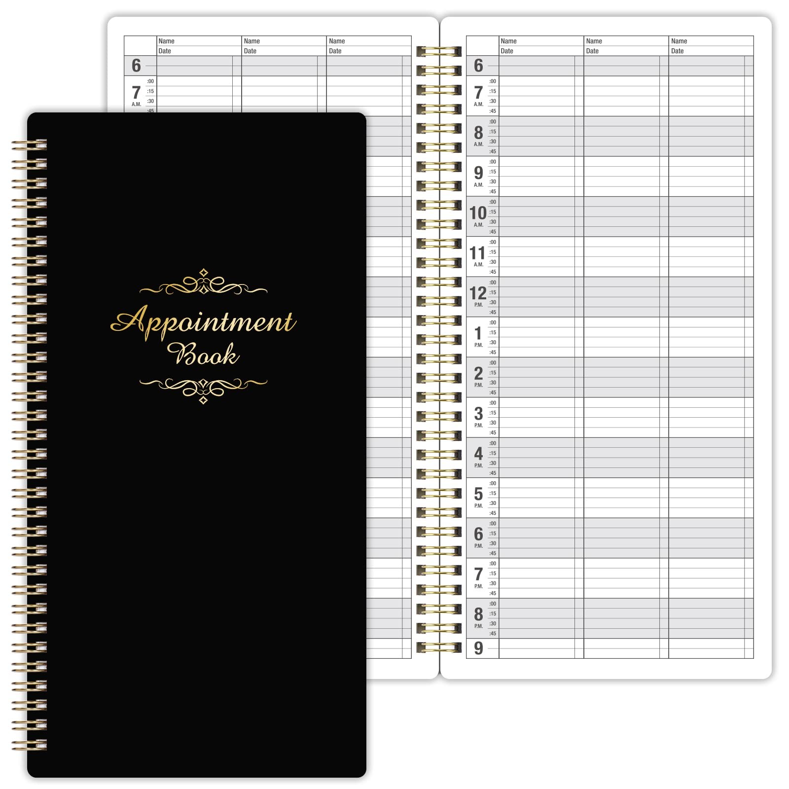 Salon Appointment Book, 15 Min Increments, 3 Columns, 200 Pages, 6.1×11.54, Unda