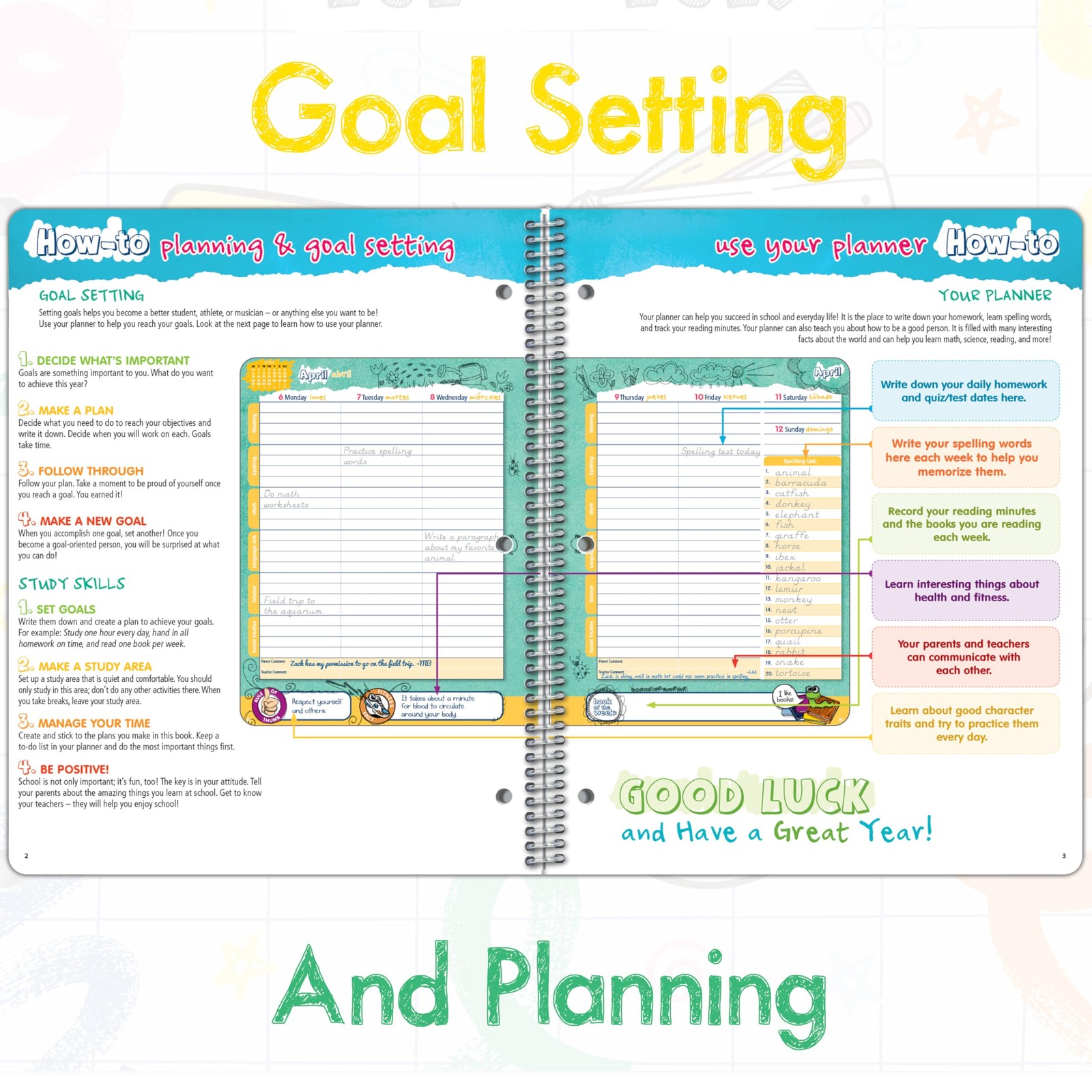 School Planner for Elementary Students 2026-27, Create, 8.5 8.5″ x 11″, Pink