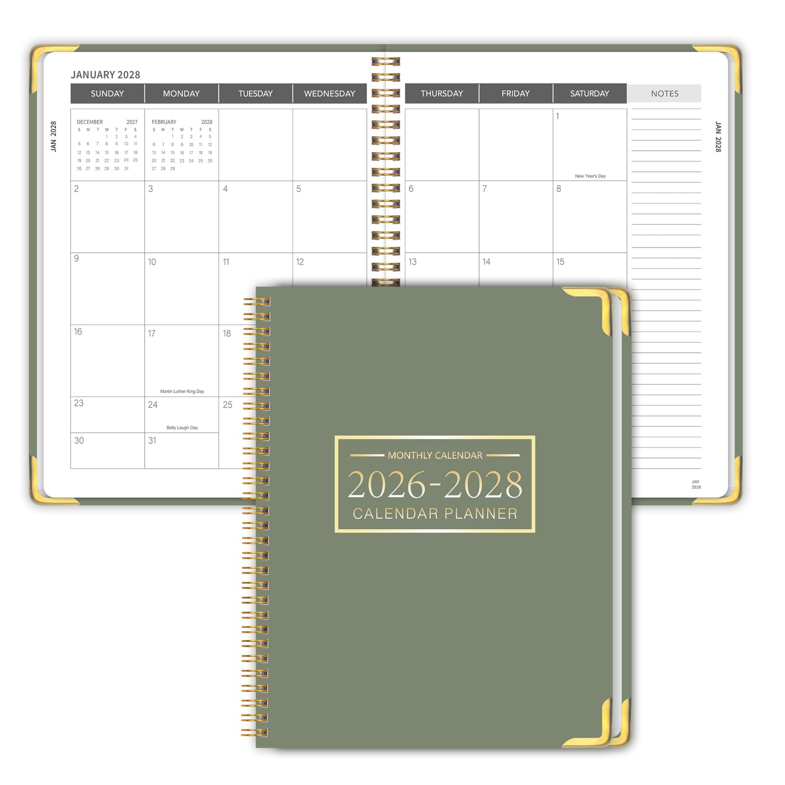 Monthly Planner 2026-2028, 36-Month Calendar, A4 Jan 2026-Dec 2028, Green