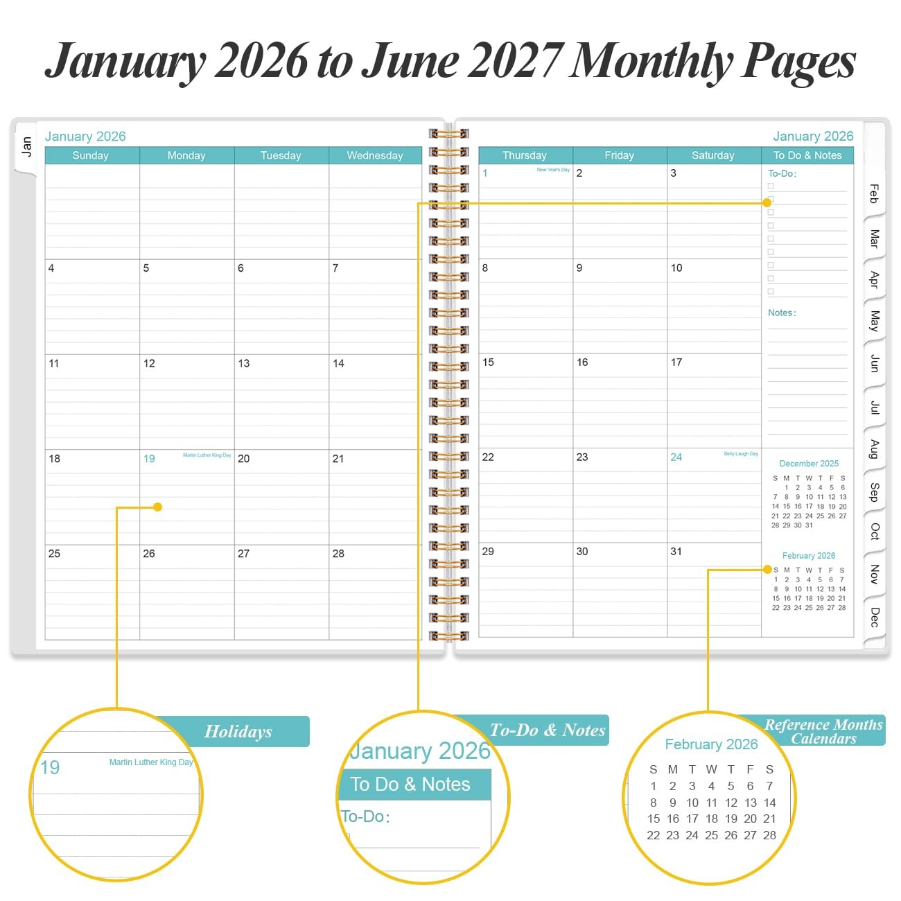 2026-2027 Monthly Planner – 18 Calendar, 9″ x 11″, Blue Watercolor