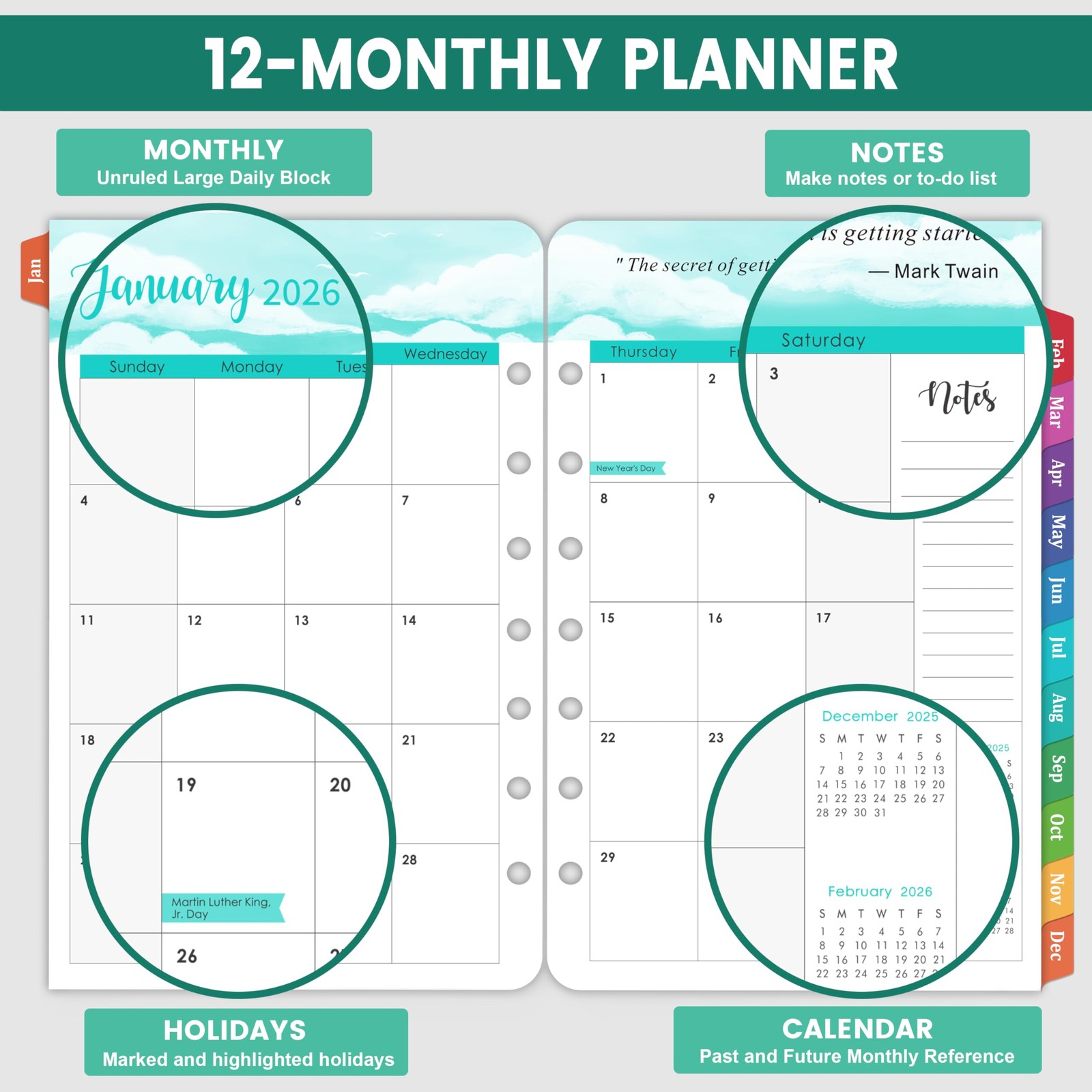 2026 Planner Refills – 7-Hole Punched 5.5″ x 8.5″, Dopamine Color