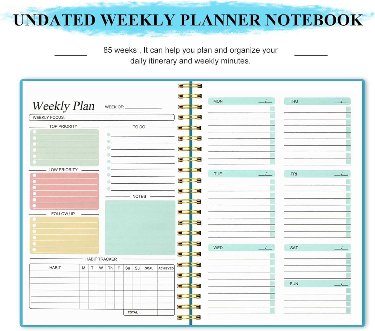 A5 Weekly Planner Undated Daily To Do List Planner, Weekly Goals Noteb…