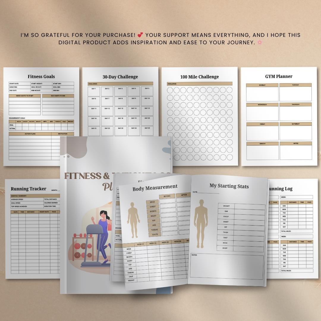 Digital Workout Planner Printable Fitness Tracker Weight Loss Meal Habit Log PDF