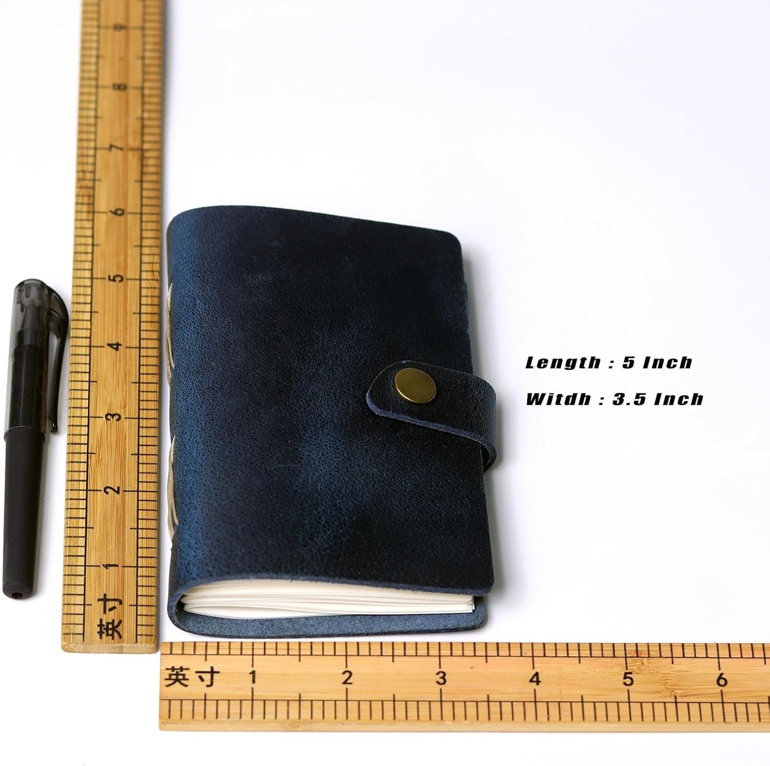 Pocket Notebook with Pen,Genuine Leather Journal Mini Notebook Small Unlined