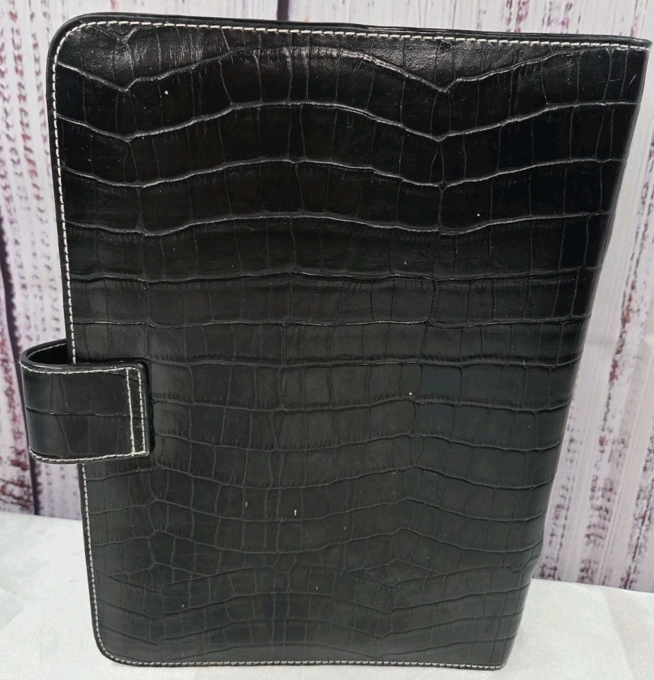 Jafra Note Pad folio Portfolio Black Faux Leather Crocodile Cover Retro